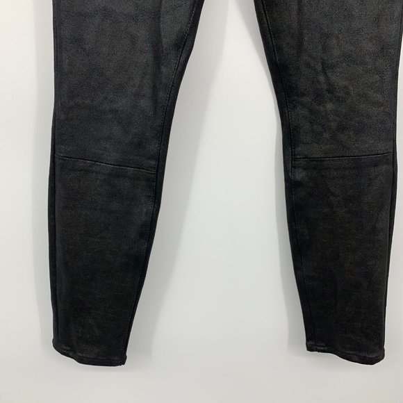 7 For All Mankind Pants Black Knee Seam Crackle Leather Skinny - Picture 8 of 11